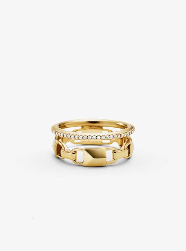 Damske Prstene Michael Kors Precious Metal-Plated Sterling Silver Mercer Link Pavé Halo Zlate - Šperky Michael Kors Sleva | TXCJK-1427